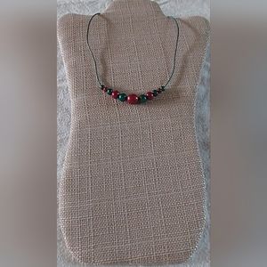 New Handmade Green & Wine Pearls & Metallic Green Leather Necklace